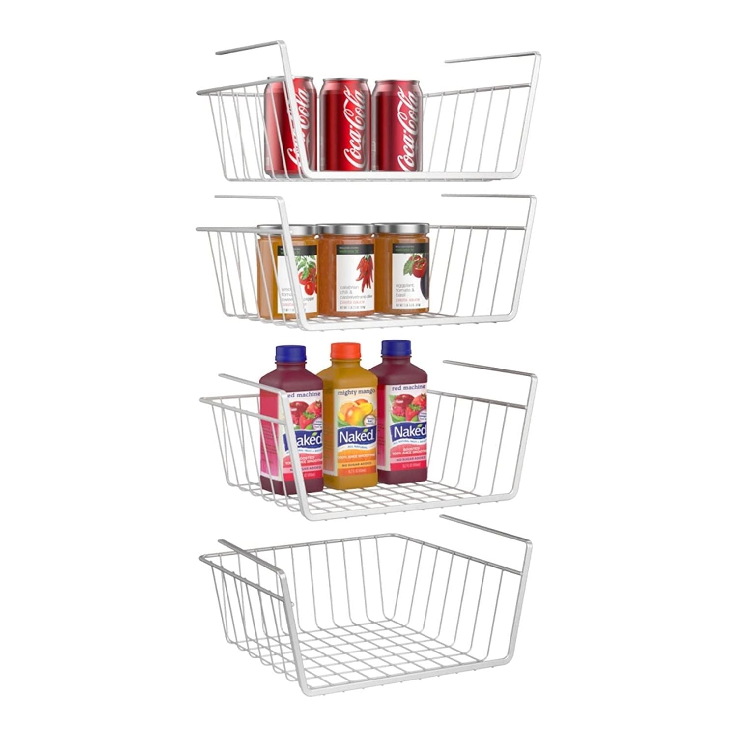 iSPECLE Under Shelf Basket, 4 Pack Under Cabinet Organizer Easy to Install and Use Versatile Metal Pantry Organizer Add Storage to Kitchen Cabinet
