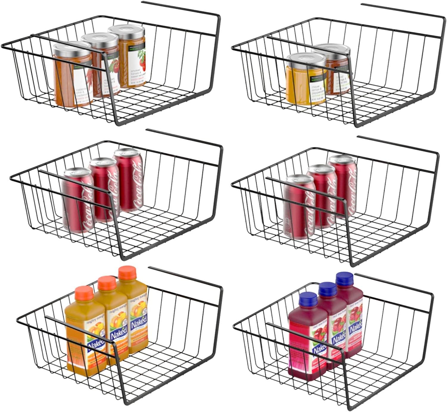 Veckle Pantry Shelves, 4 Pack Under Shelf Basket Metal Basket Organizer  Under Cabinet Storage with Rustproof Coated for Kitchen Pantry Cabinet