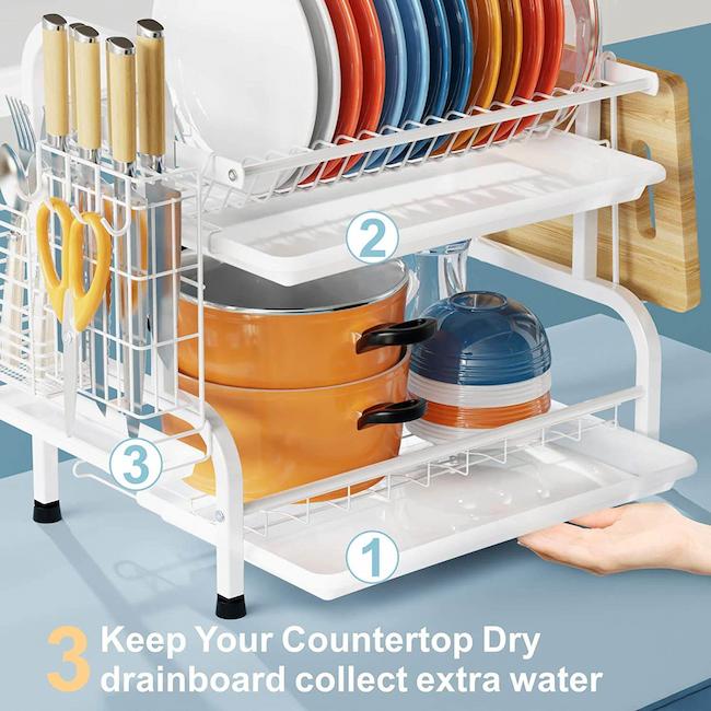 iSPECLE Dish Drying Rack - 2 Tier Small Dish Racks for Kitchen Counter with  G