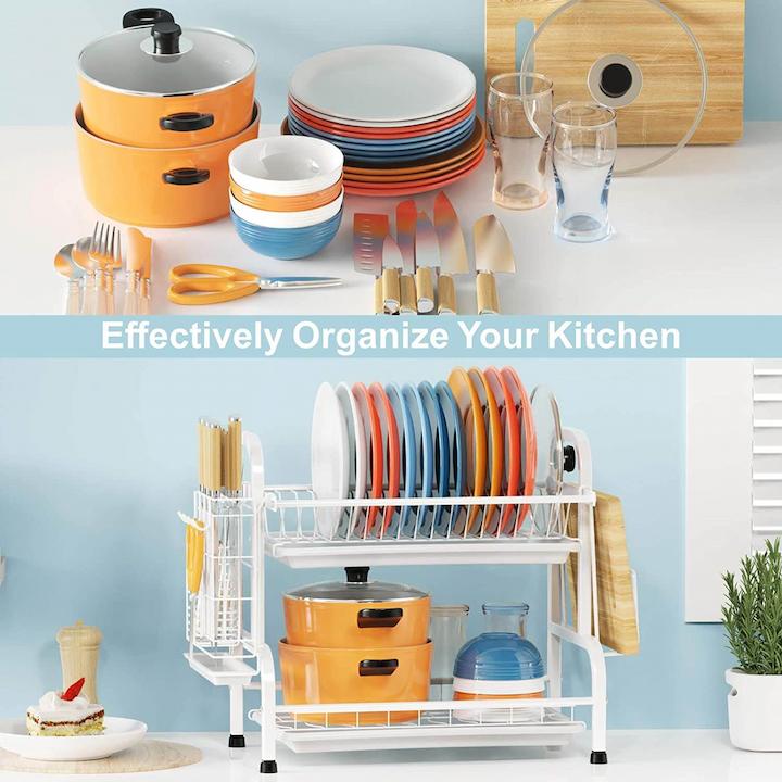 iSPECLE Dish Drying Rack, 2 Tier Dish Rack with Utensil Holder and Cutting  Board Holder, Dish Drainer with Drainboard and 4 Hooks Large Capacity for  Small Kitchen Countertop Saving Space - Yahoo Shopping