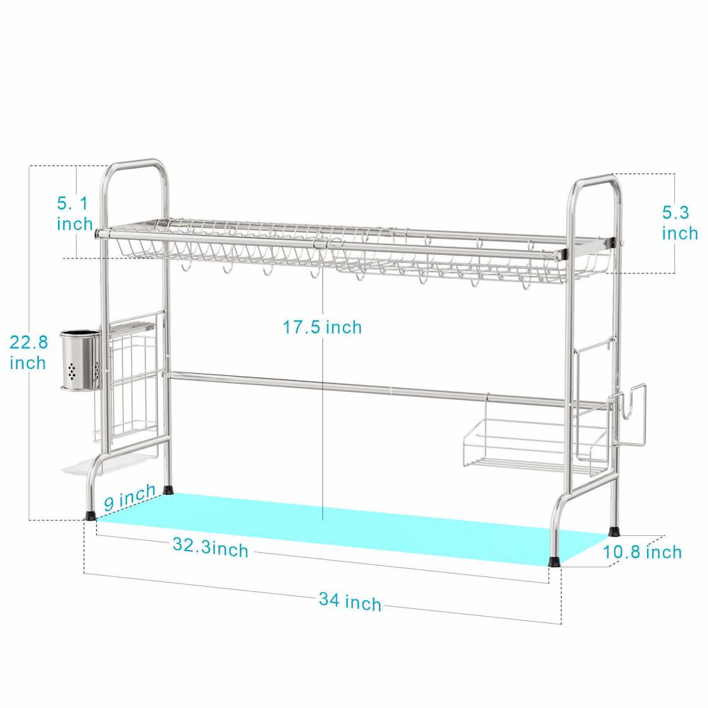 iSPECLE Dish Drying Rack - 3 Sizes Adjustable Large Dish Rack  (16.9'',18.7'',20.4'') - Over Sink Drying Rack with Cutlery Holder, in Sink  or on
