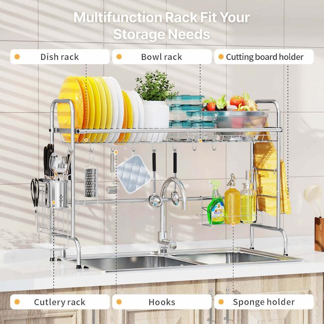 Over The Sink Dish Drying Rack With Utensil Holder And Utensil Sponge Holder,  Multi-functional Large-capacity Kitchen Dish Rack, Easy Installation,  Space-saving Dish Drying Rack, Tableware Rack,kitchen Sink Organizer,  Kitchen Accessories,black - Temu