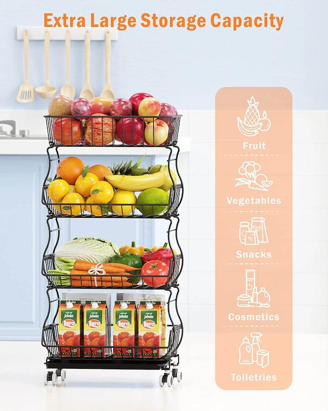 Cesta de frutas y verduras de 4 niveles para cocina, carrito de  almacenamiento apilable de frutas y verduras, cesta organizadora de  verduras, soporte